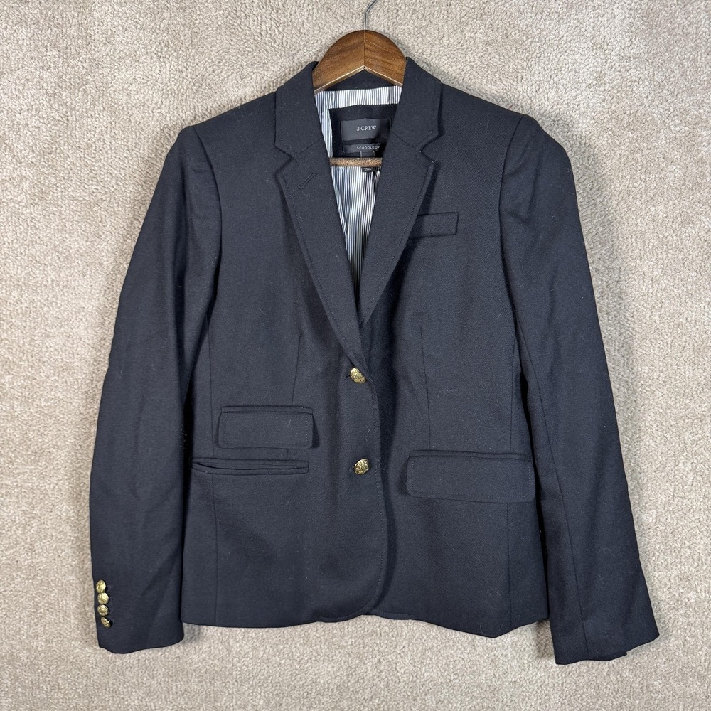 J. Crew Schoolboy Blazer Womens 2 Black Wool Twill Gold Button Lined Jacket - Picture 2 of 13